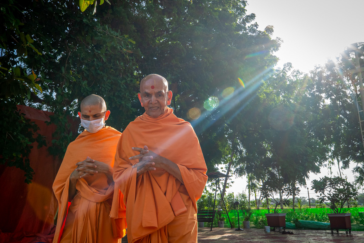 Swamishri in the Shantivan grounds