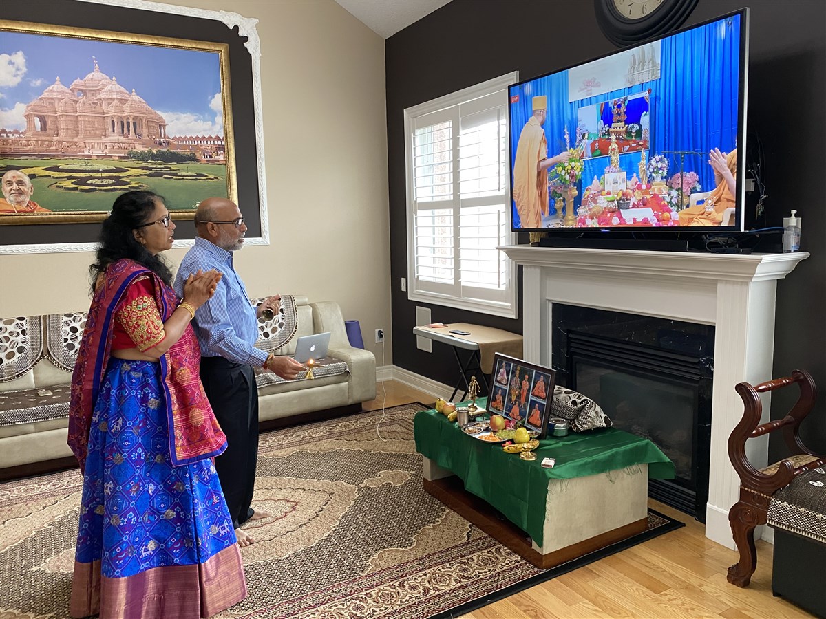 Devotees participating in the Shilayas Vidhi from their home