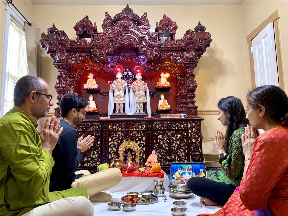 Devotees participating in the Shilayas Vidhi from their home