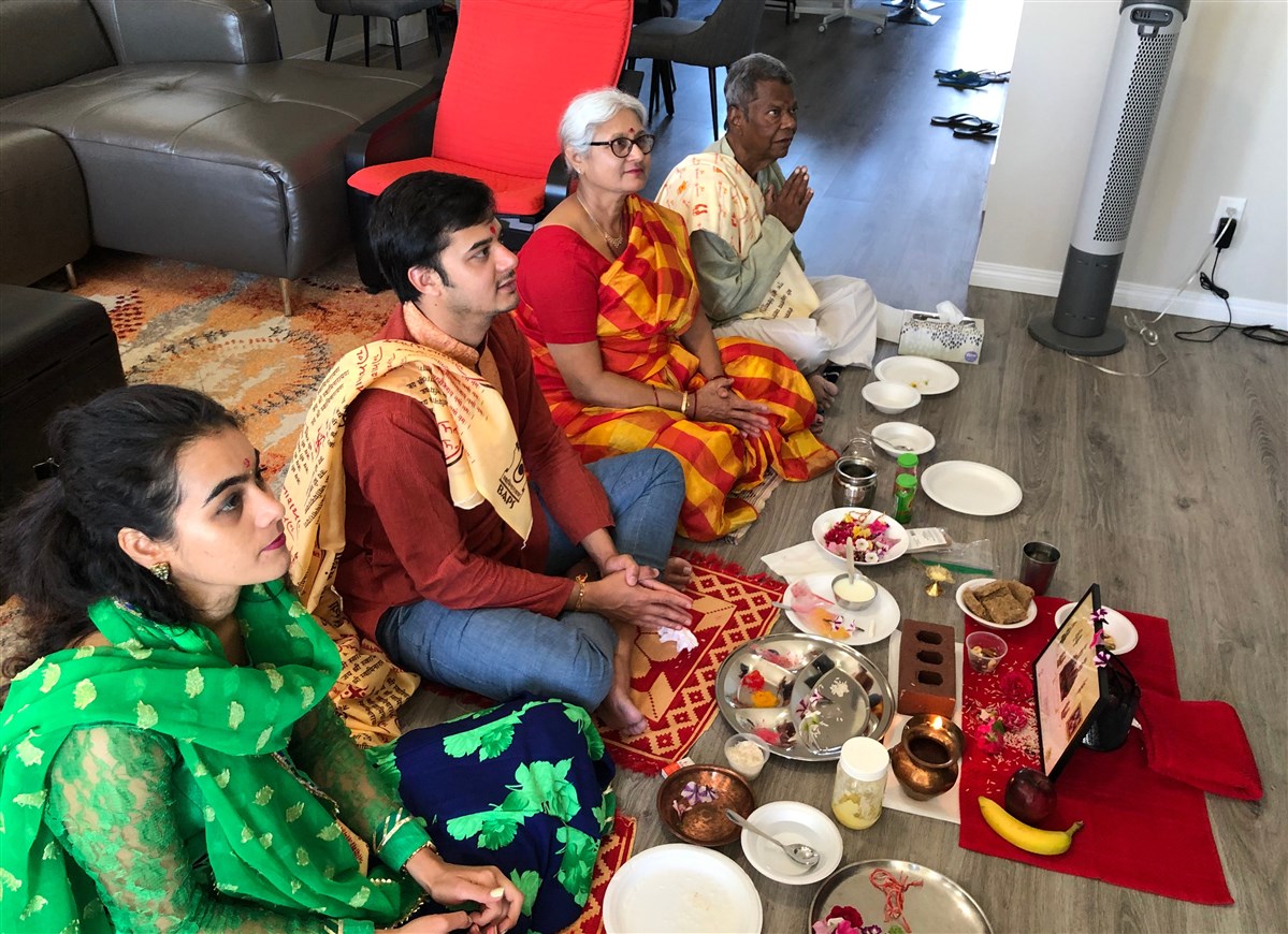 Devotees participating in the Shilayas Vidhi from their home