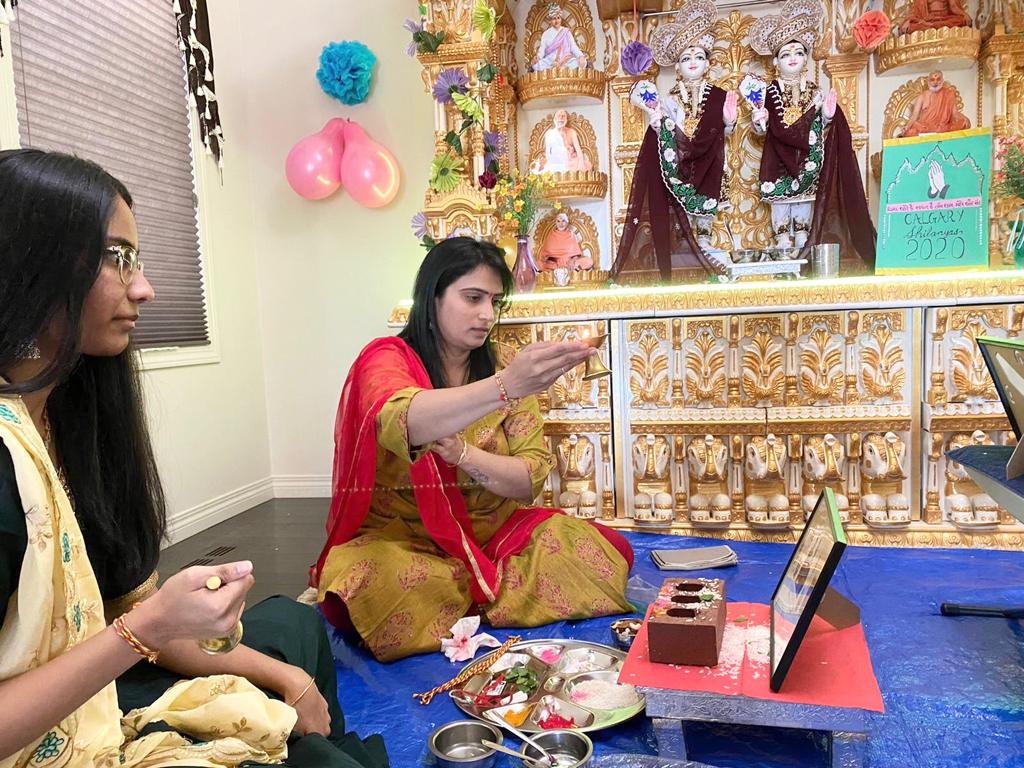 Devotees participating in the Shilayas Vidhi from their home