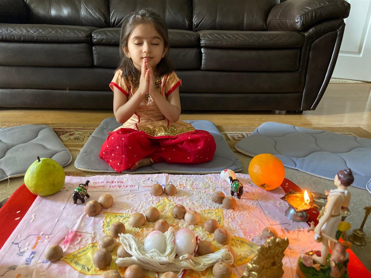 Devotees participating in the Shilayas Vidhi from their home