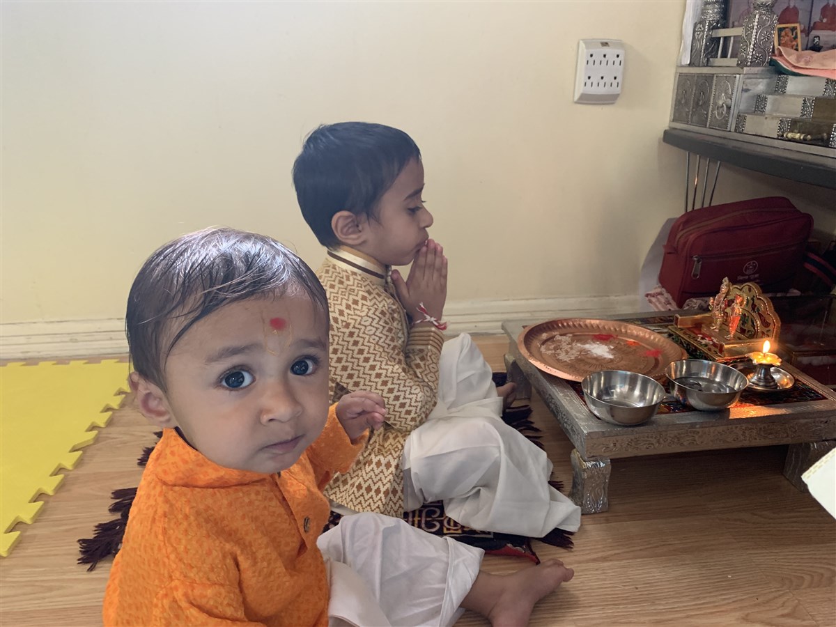 Devotees participating in the Shilayas Vidhi from their home