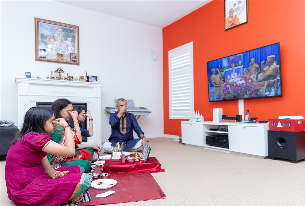 Devotees participating in the Shilayas Vidhi from their home