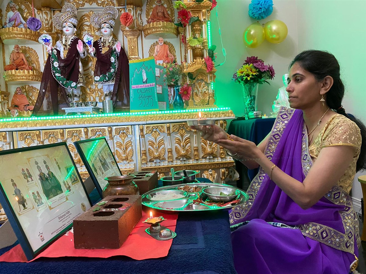 Devotees participating in the Shilayas Vidhi from their home