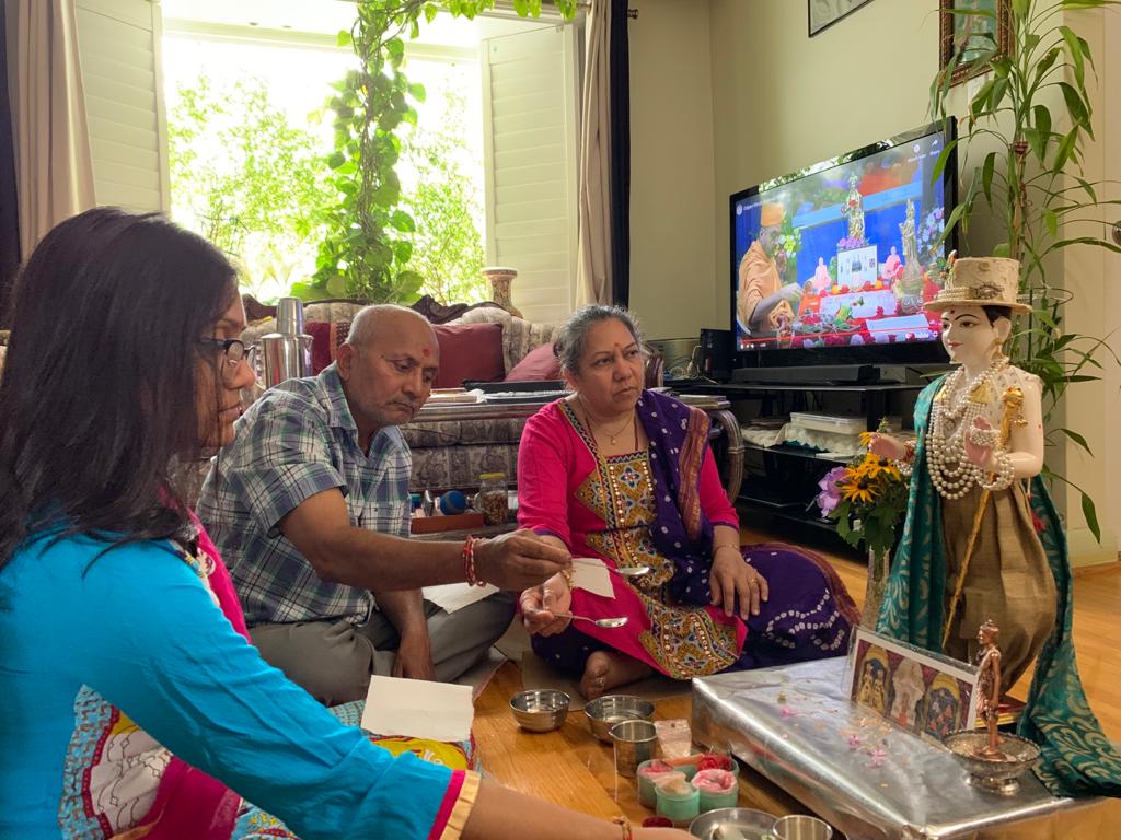 Devotees participating in the Shilayas Vidhi from their home