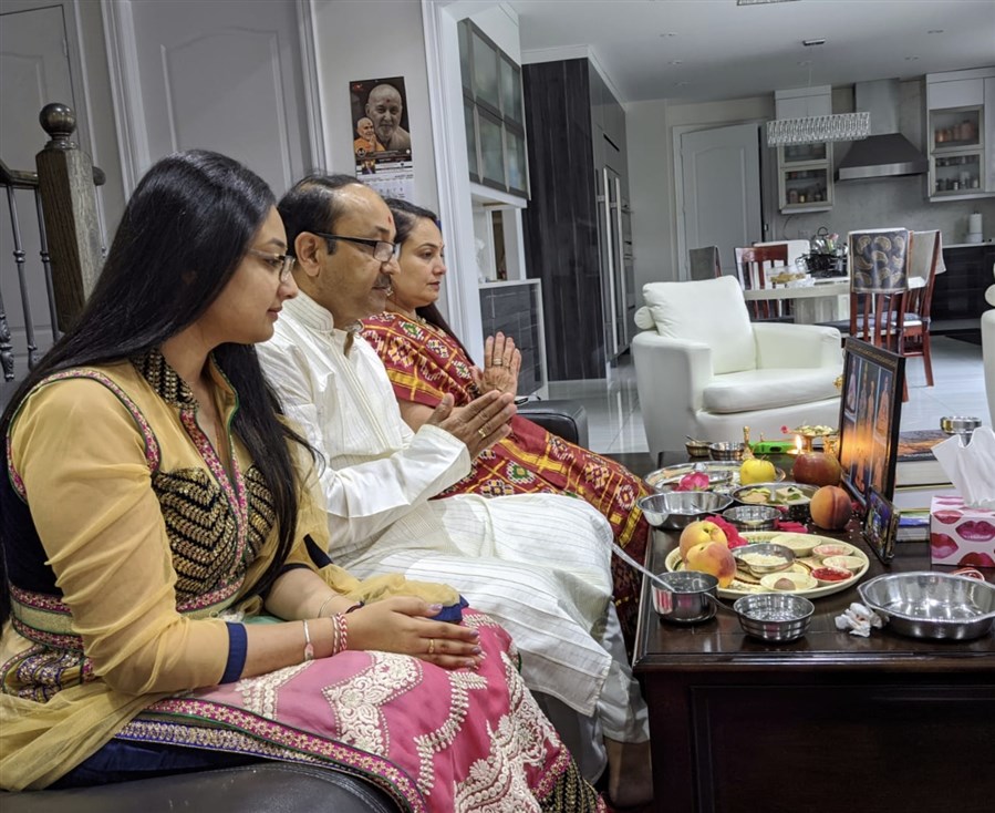 Devotees participating in the Shilayas Vidhi from their home