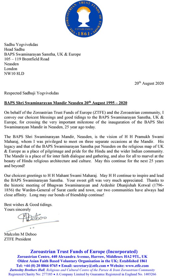 Malcolm M. Deboo, Zoroastrian Trust Funds of Europe
