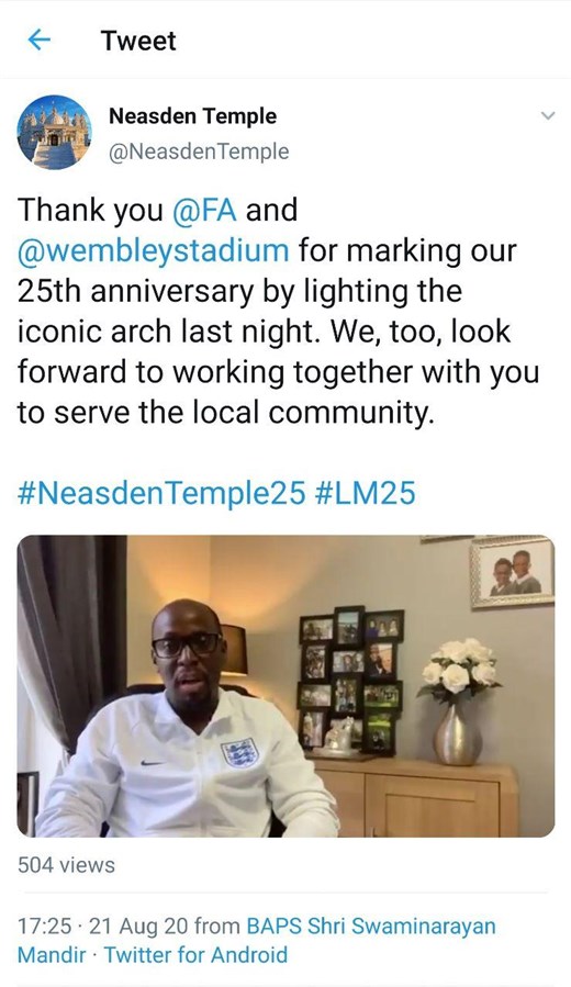 Anthony Angol, Community Investment Manager, The Football Association <br>To view video message, please click <a href="https://twitter.com/NeasdenTemple/status/1296845916482277377?s=19" target="blank" style="text-decoration:underline; color:blue;">here</a>