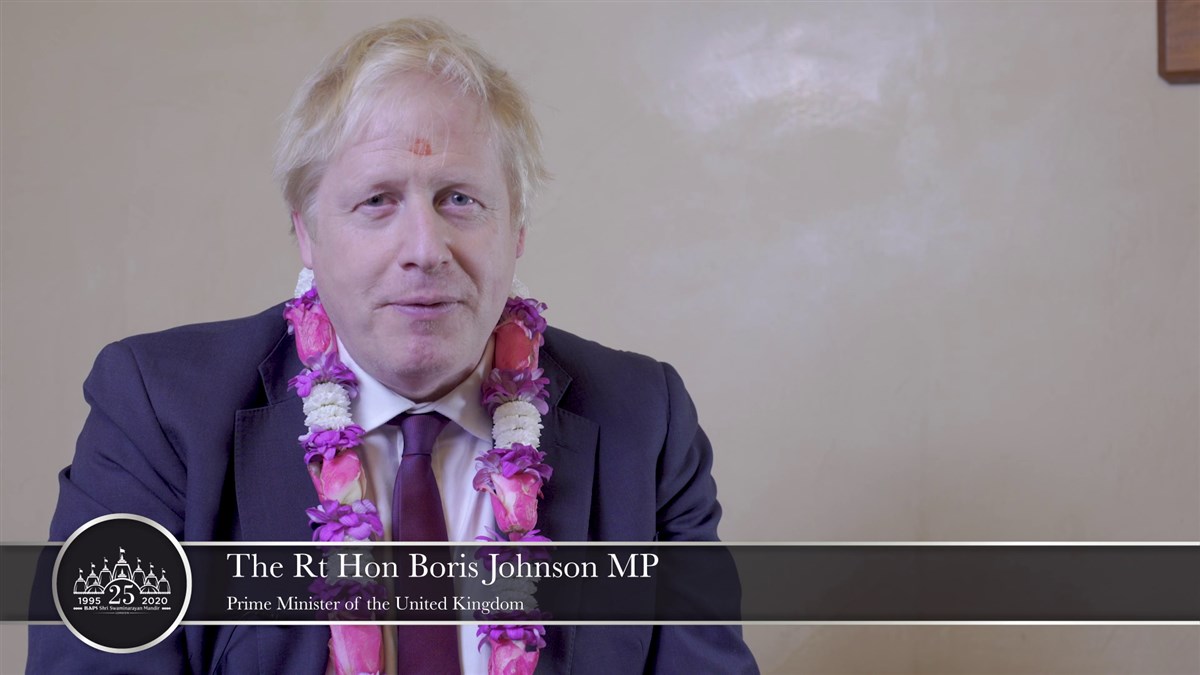 British Prime Minister Boris Johnson reminisces on his visits to the mandir and offers his best wishes to HH Mahant Swami Maharaj and the devotees of London Mandir