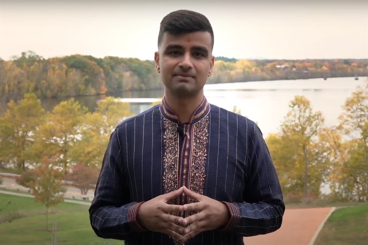 Emcee welcomes students to the BAPS Campus Fellowship  Virtual Diwali Celebration