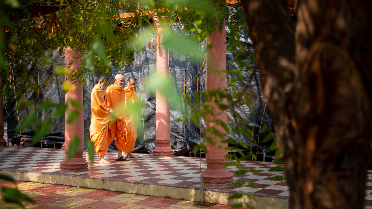 Swamishri during his walk in the afternoon