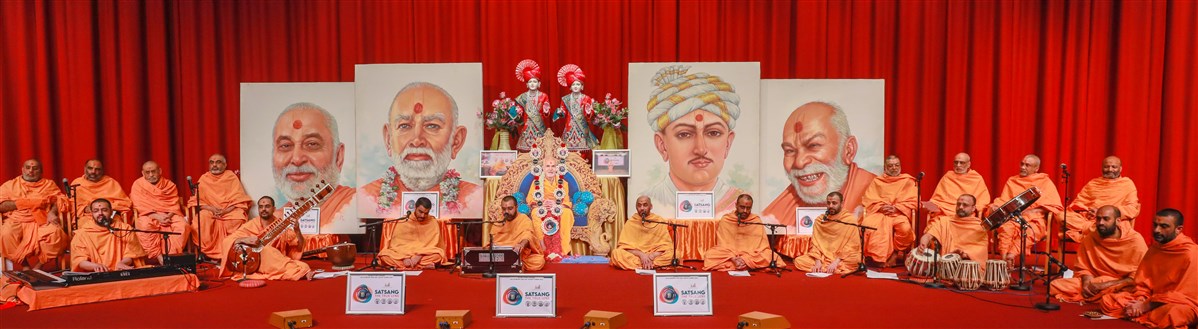 Swamis from London presented live kirtan bhakti over video conferencing facilities