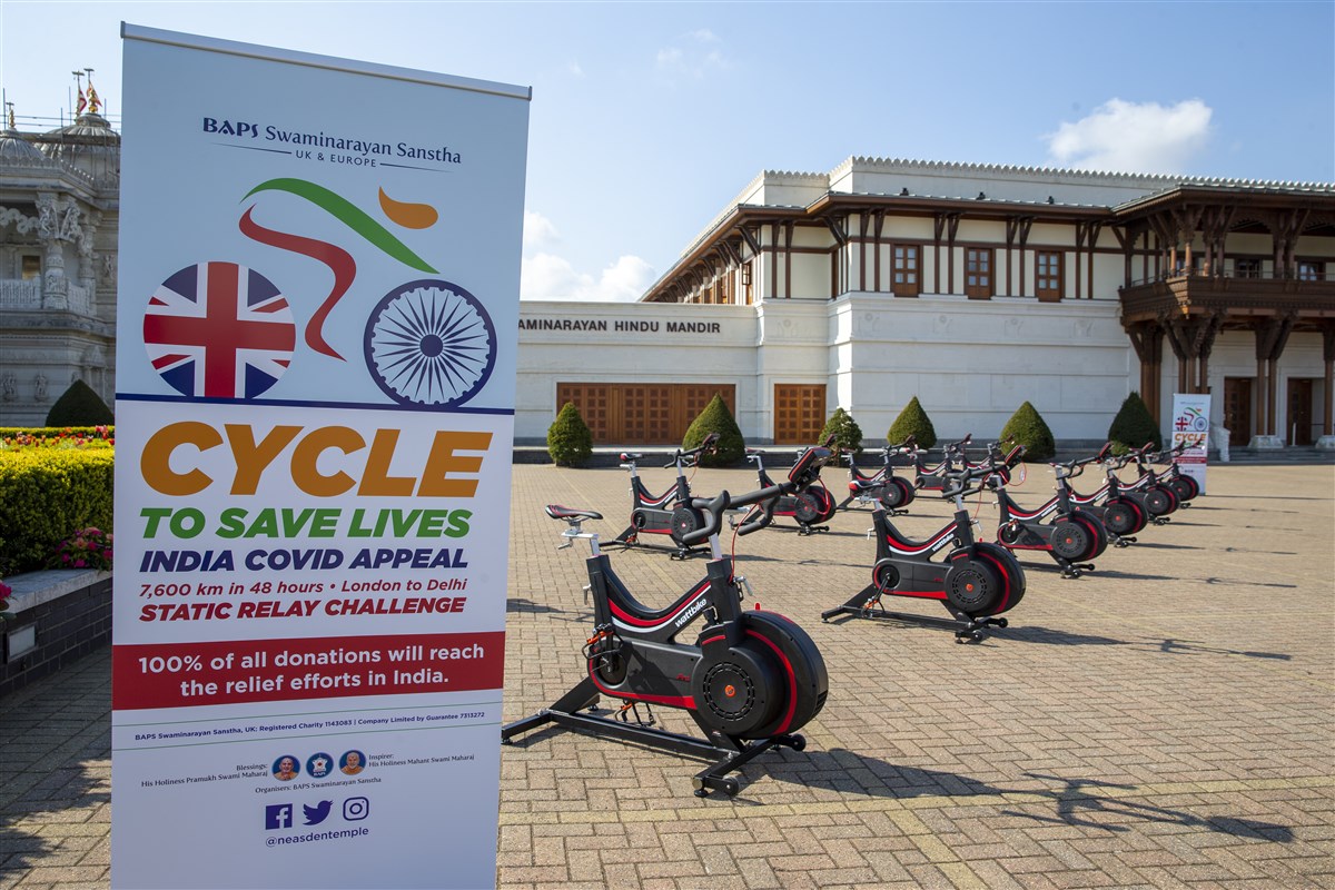 A total of 24 static bikes had been set up at three venues, including 12 at BAPS Shri Swaminarayan Mandir, London – popularly known as Neasden Temple
