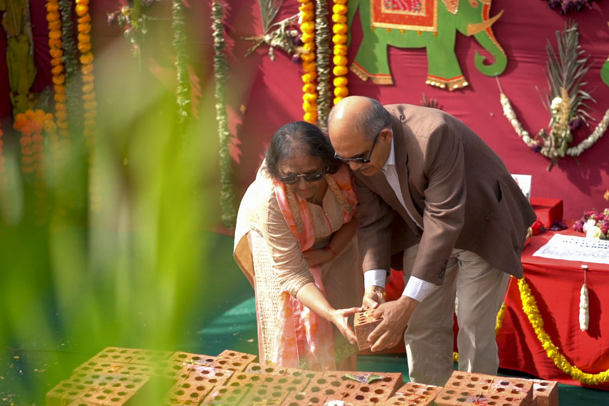 Devotees Place Their Worshiped Bricks