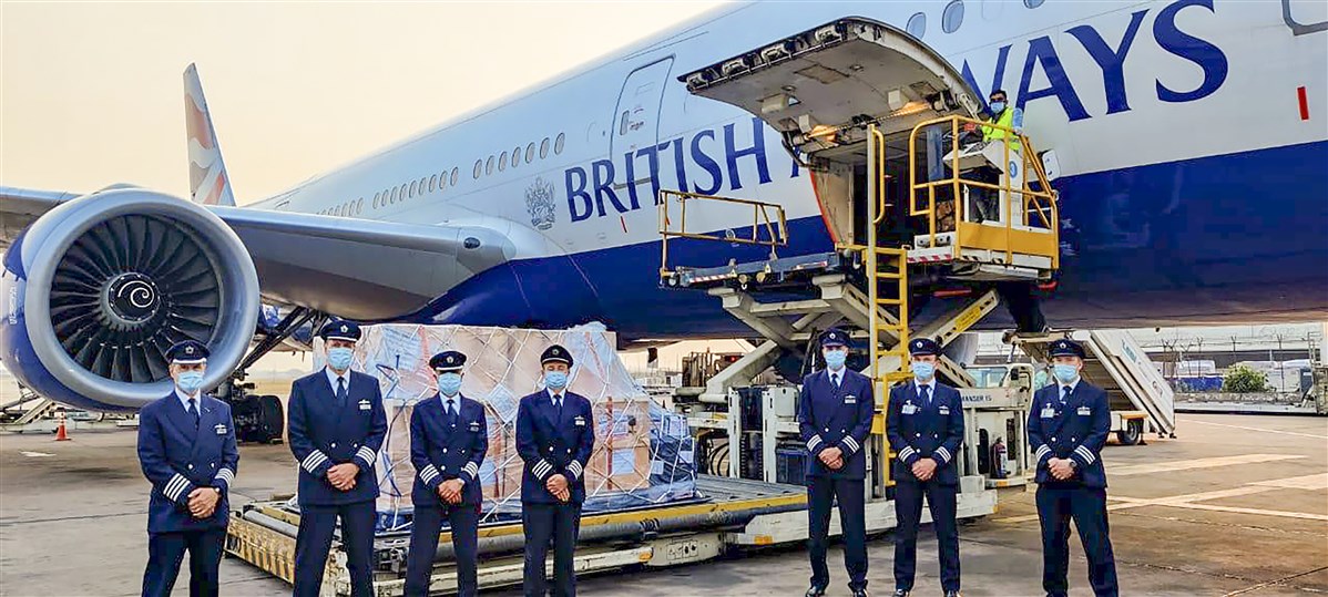 The British Airways team, led by BAPS devotee Captain Minesh Patel, have been instrumental in ensuring the essential supplies reached India safely and promptly