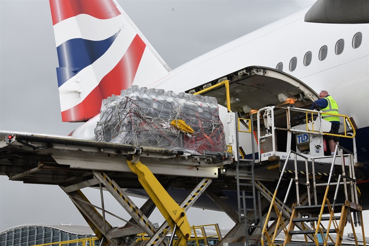 The consignment, being loaded here at Heathrow Airport, included supplies donated by the High Commission of India in London and other British charities, weighing around 27 tonnes in total (Photo Credit: British Airways)