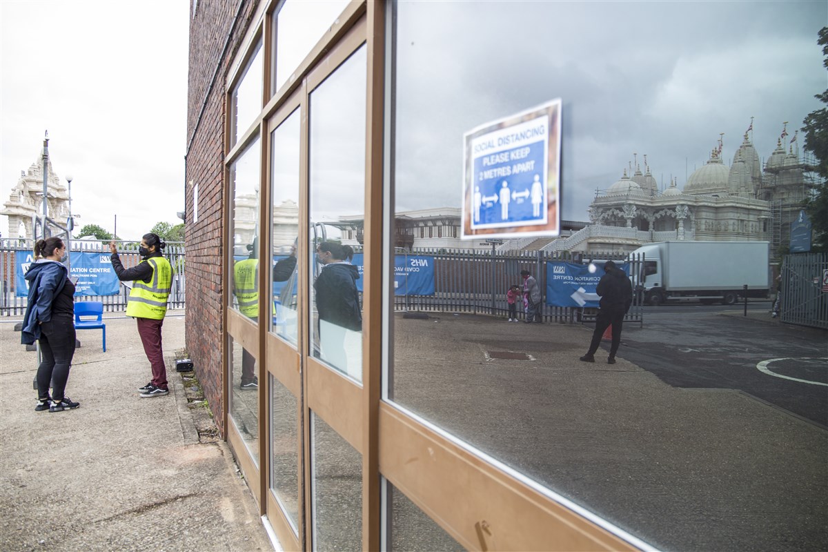 The vaccination centre is housed on the mandir’s premises at The Swaminarayan School