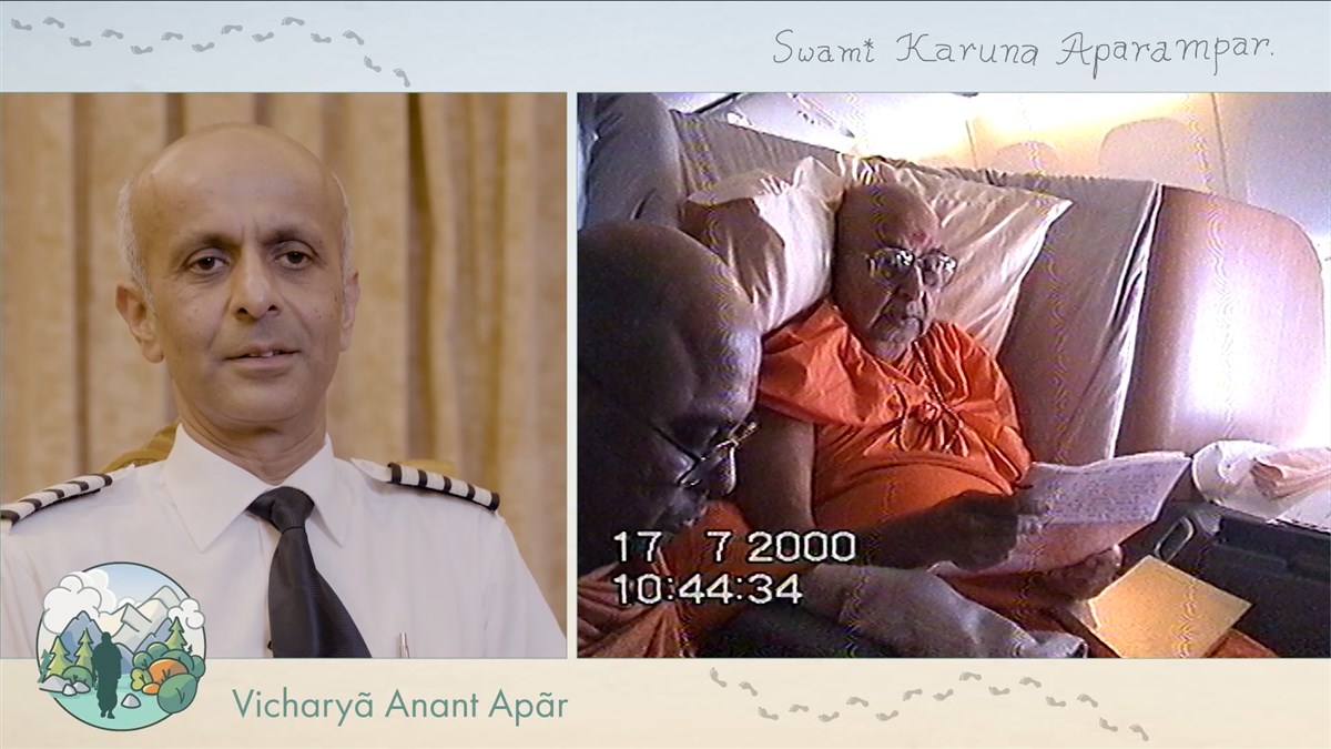 Captain Minesh Patel recalls how Swamishri was continuously engaged in letter writing, telephone calls, and meeting His devotees during the flight from London, England to Toronto, Canada on July 17, 2000.