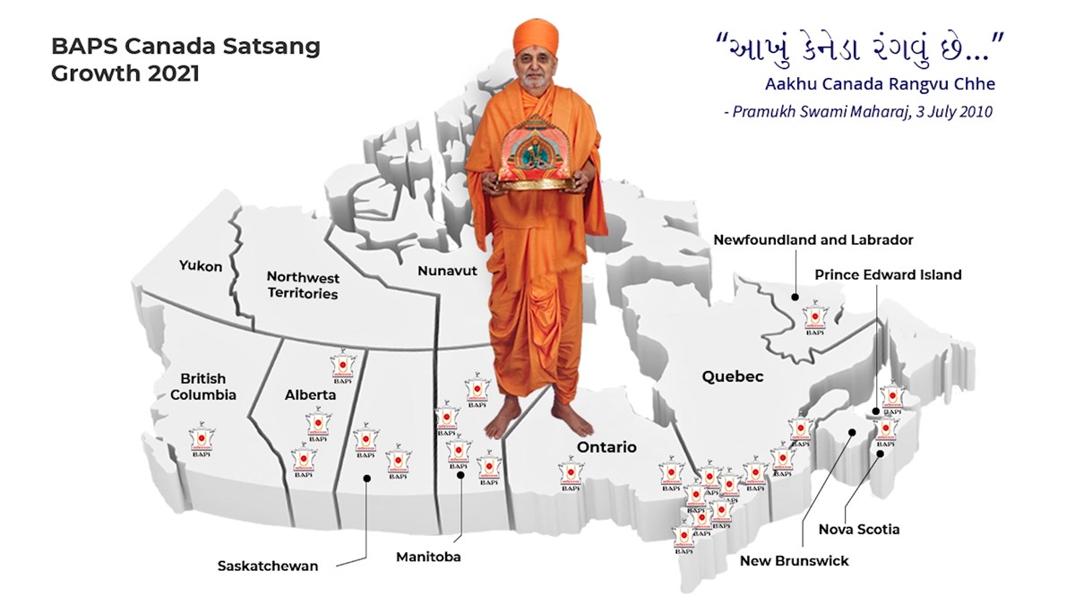 Pramukh Swami Maharaj was a great visionary. He gave a goal of “Akhu Canada Rangvu chhe.” Due to this mandir, satsang has spread throughout Canada and new mandirs have been built and are still being built to continue Pramukh Swami Maharaj’s work of instilling values and connecting all to Bhagwan.