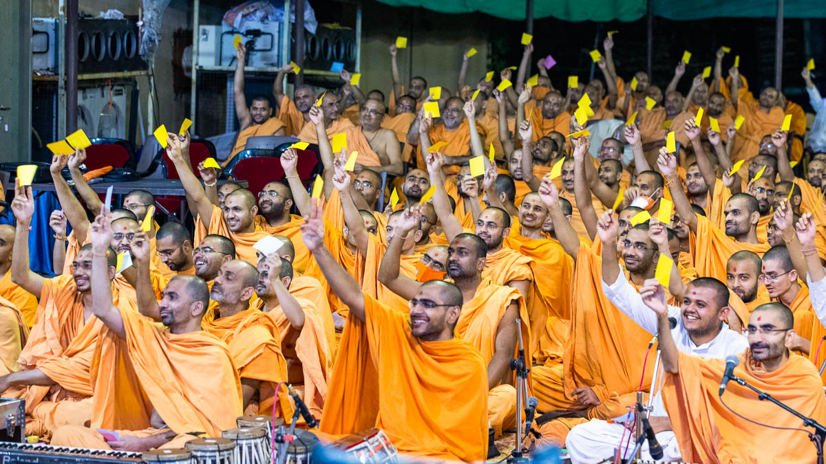 Sadhus participate in an activity