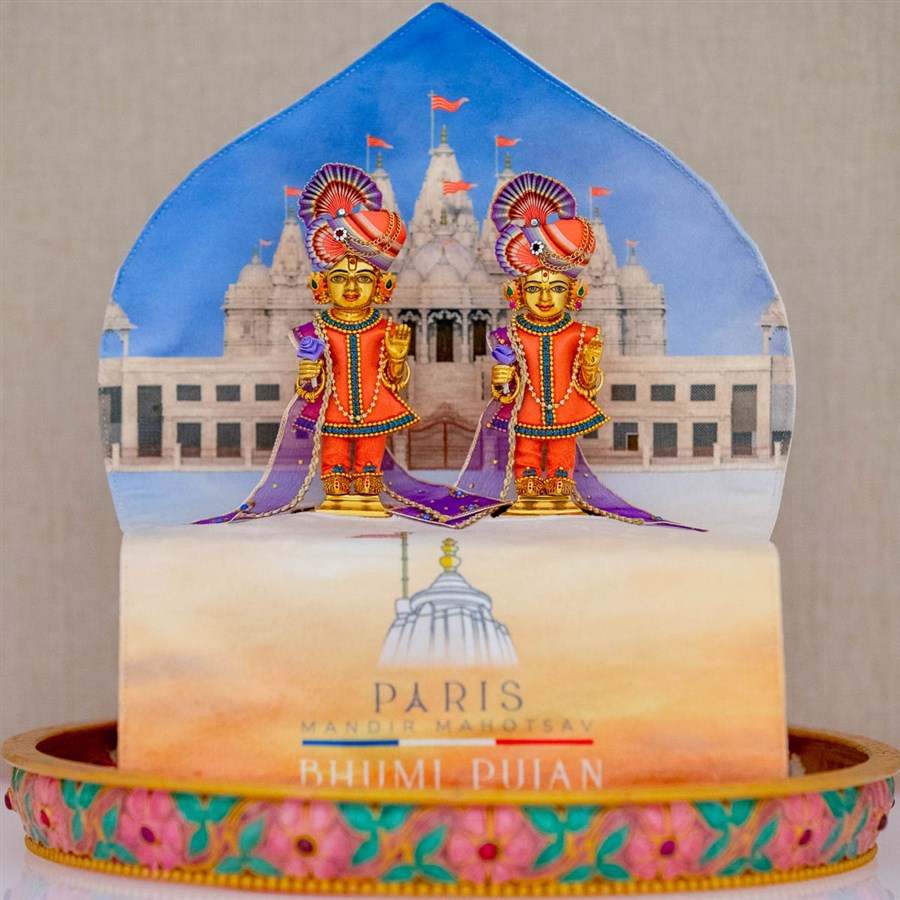 Akshar-Purushottam Maharaj blessed the occasion in Paris, France, from Sarangpur, India