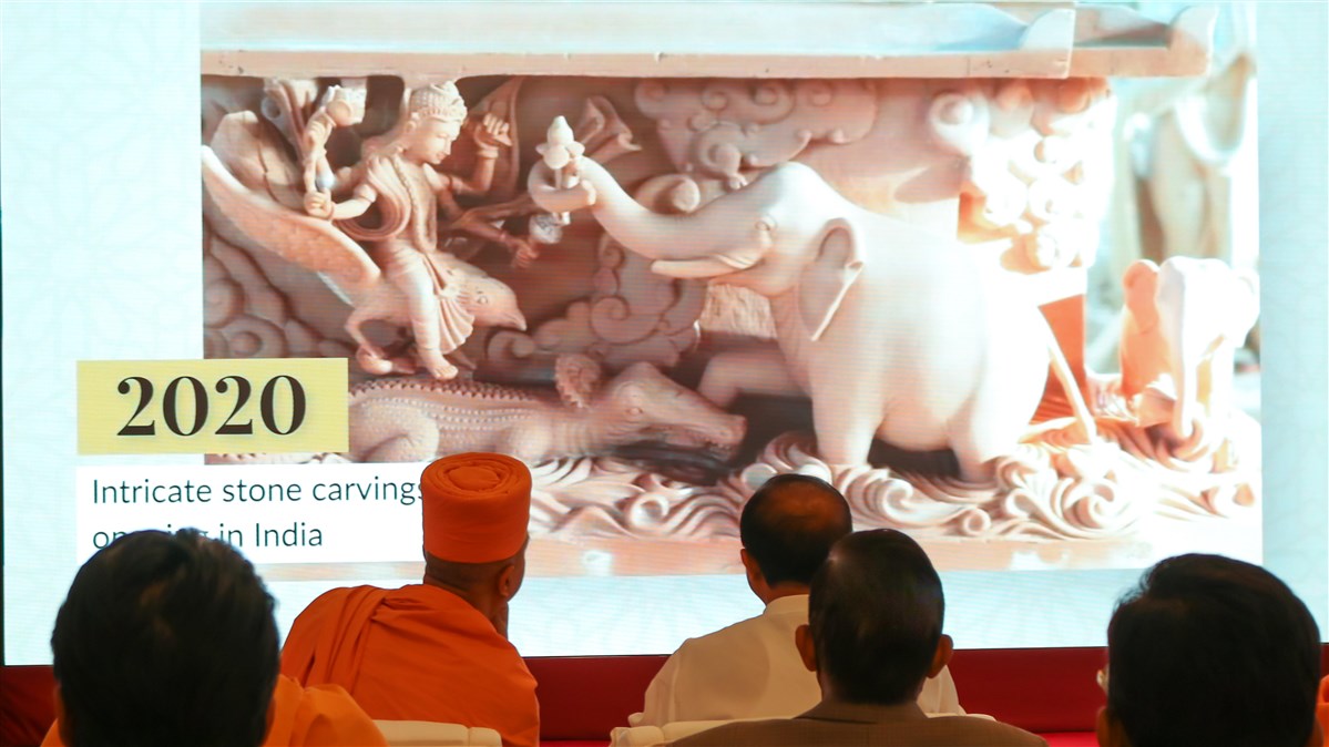 The History of Harmony video presenting the unique carvings of the mandir