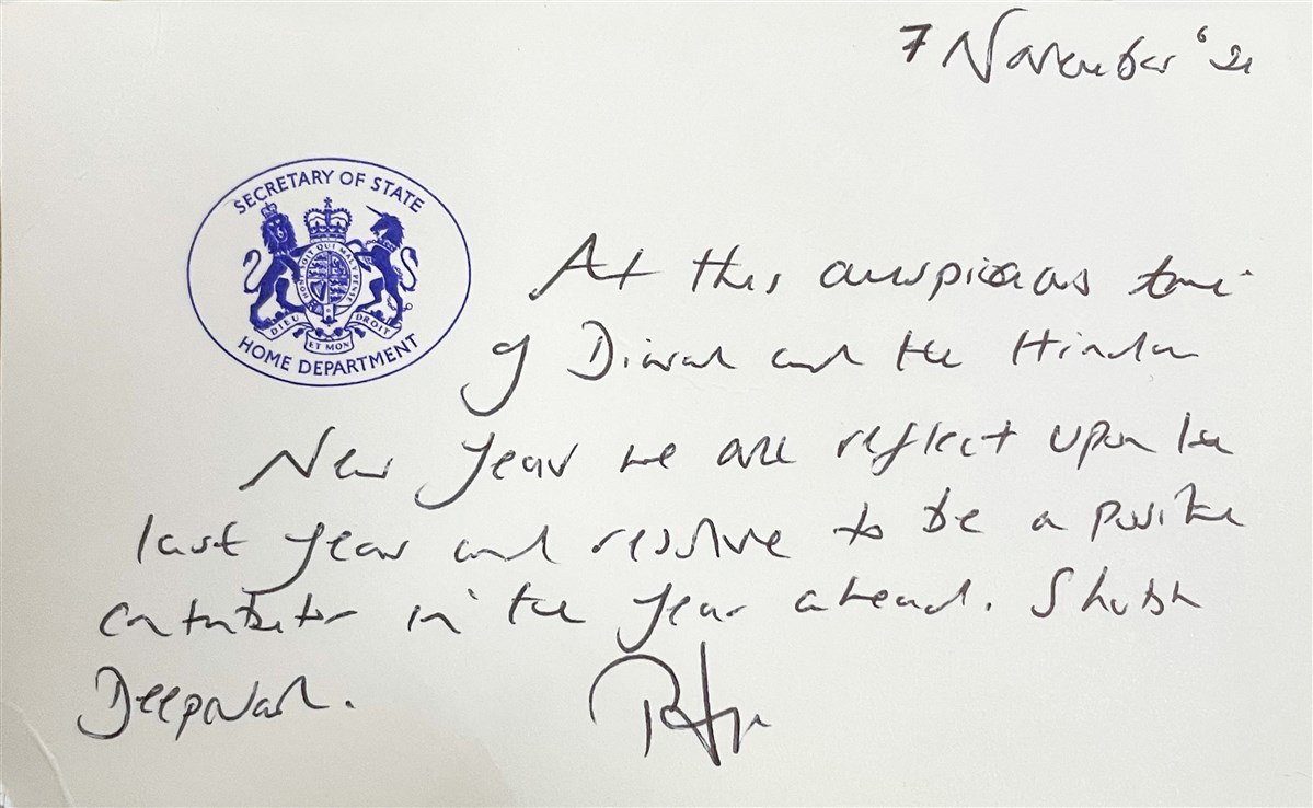 The Home Secretary also shared a personal note of greetings for the auspicious occasion