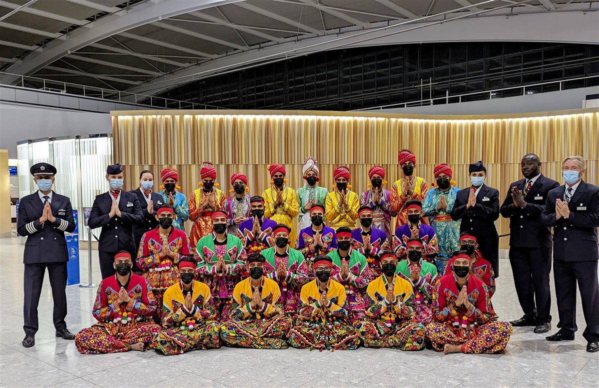 BAPS youths from London and Leicester performed a traditional Indian dance at Heathrow Airport’s Terminal 5 as part of the joint Diwali festivities with British Airways