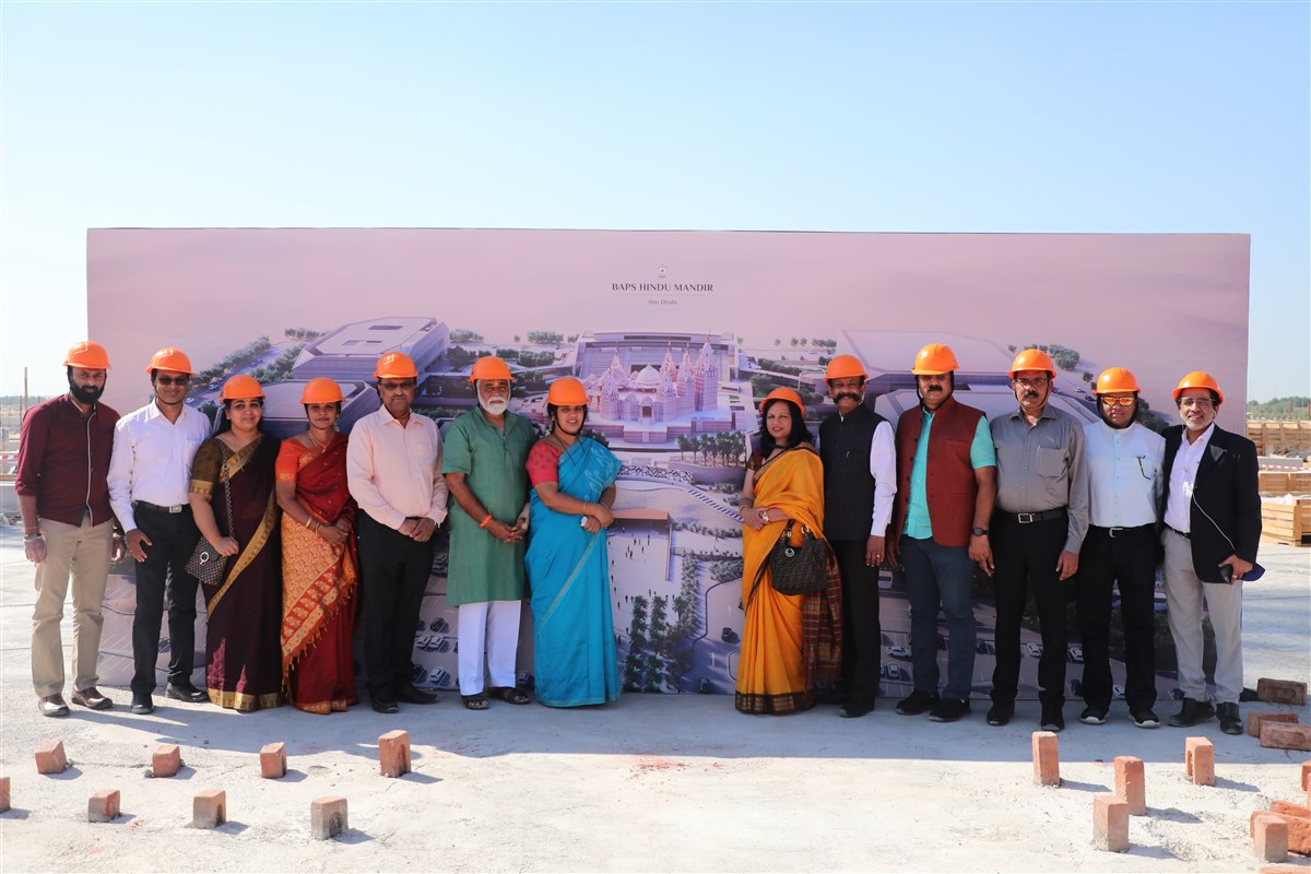 Shri BC Nagesh with Indian community leaders at the BAPS Hindu Mandir in Abu Dhabi