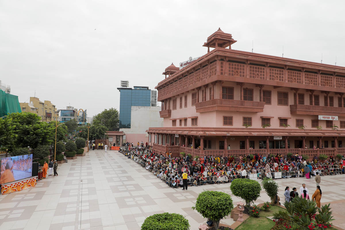 Devotees in the mandir campus