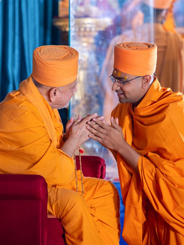 Pujya Ishwarcharan Swami blesses a newly initiated sadhu
