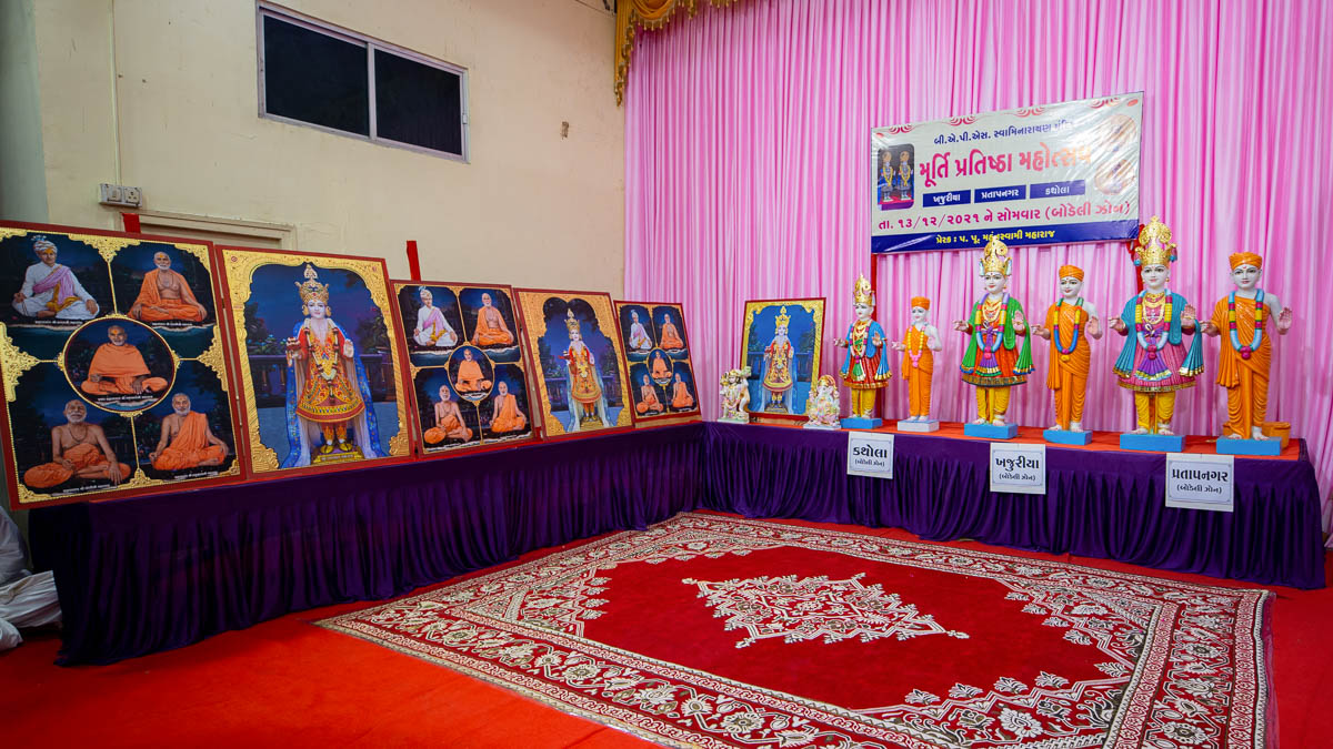 Murtis to be consecrated at BAPS Shri Swaminarayan Mandirs in Kathola, Khajuriya, Pratapnagar (Bodeli), India