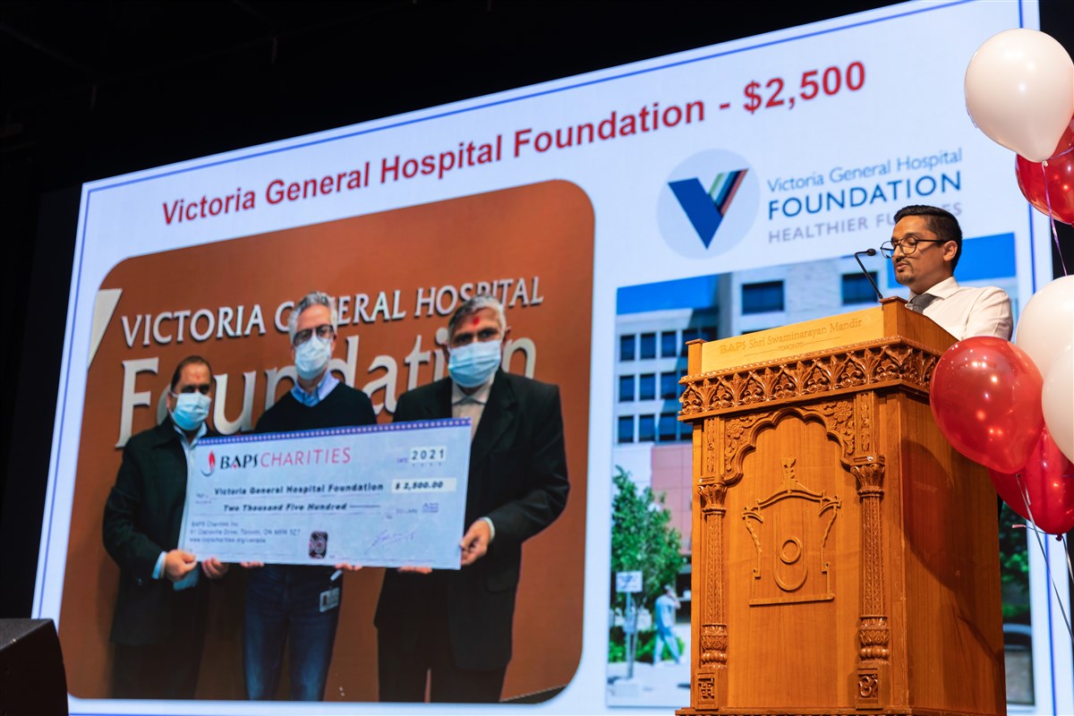 BAPS Charities donates to the Victoria General Hospital Foundation on the occasion of His Holiness Pramukh Swami Maharaj’s Centennial Celebration