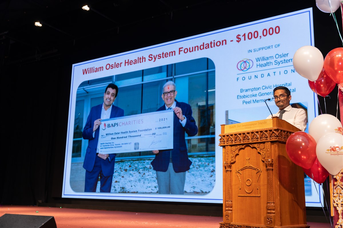 BAPS Charities donates to the William Osler Health System Foundation on the occasion of His Holiness Pramukh Swami Maharaj’s Centennial Celebration 