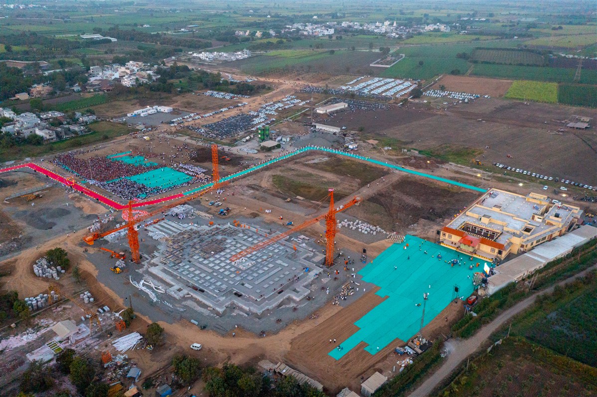 Aerial view of the new under-construction BAPS Shri Swaminarayan Mandir, Kanad (Surat)