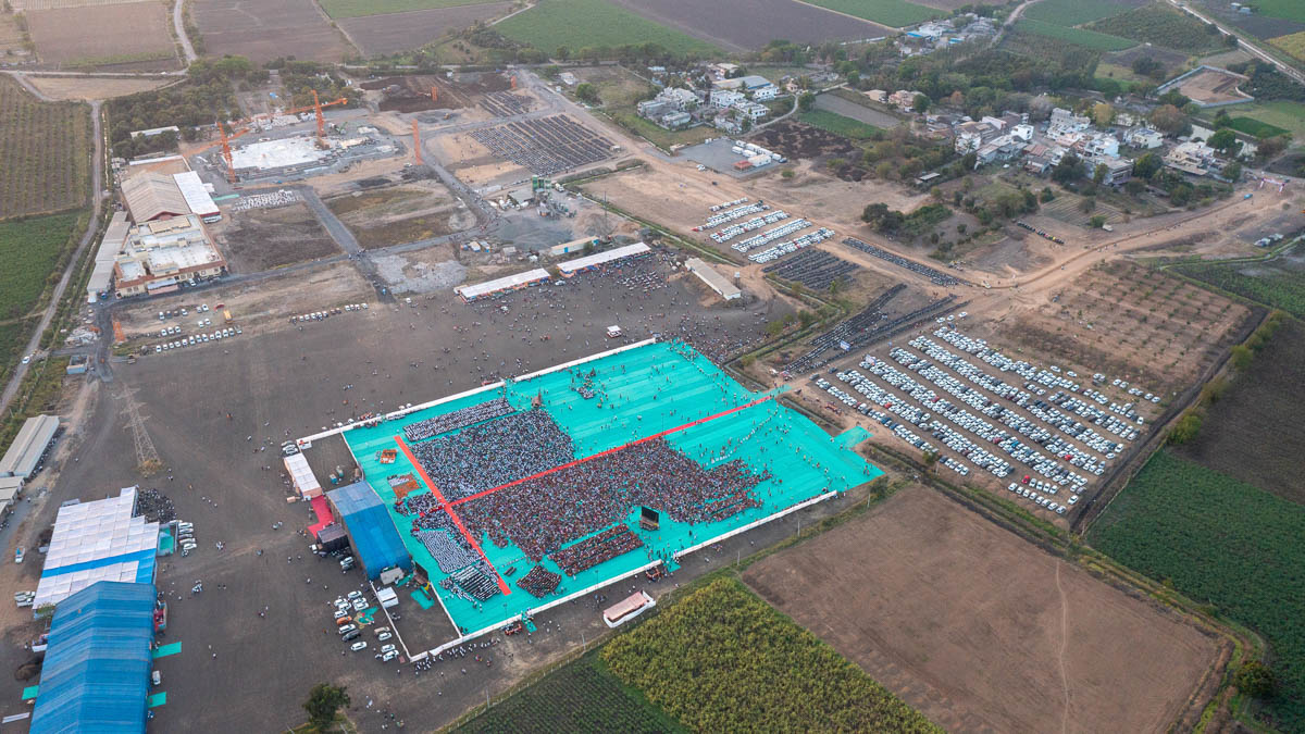 Aerial view of evening Sunday satsang assembly