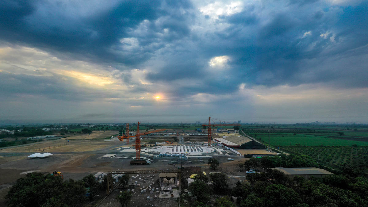 Aerial view of the new under-construction BAPS Shri Swaminarayan Mandir, Kanad (Surat)