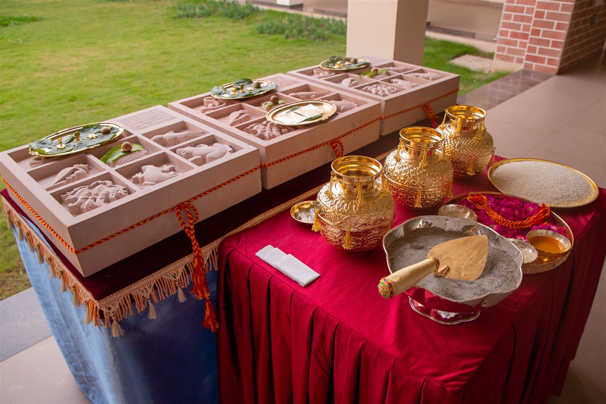 Shilas and kalashes for the new shikharbaddh BAPS Shri Swaminarayan Mandir, Amreli, Gujarat, India