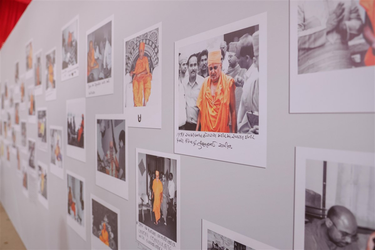 The hall had interactive photo walls where attendees were able to add captions to historic photos of Pramukh Swami Maharaj in the Gulf
