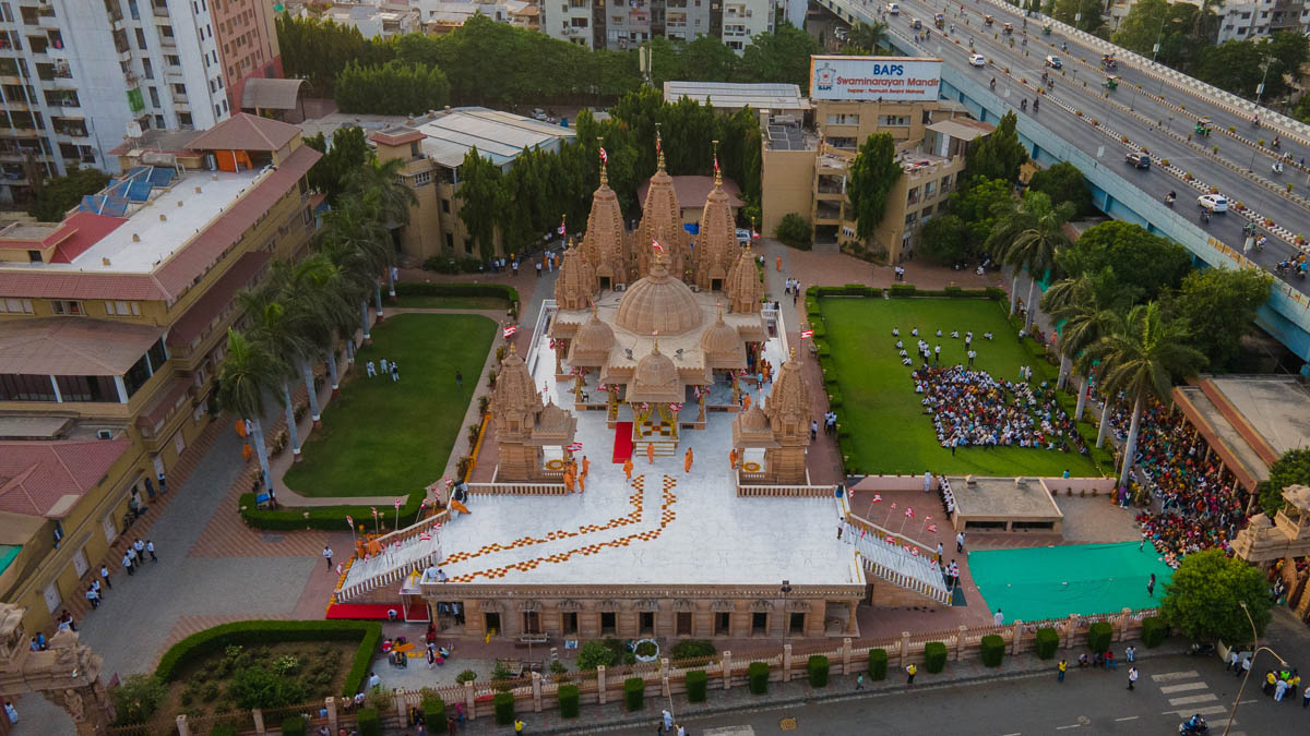 Aerial view of BAPS Shri Swaminarayan Mandir, Adajan, Surat