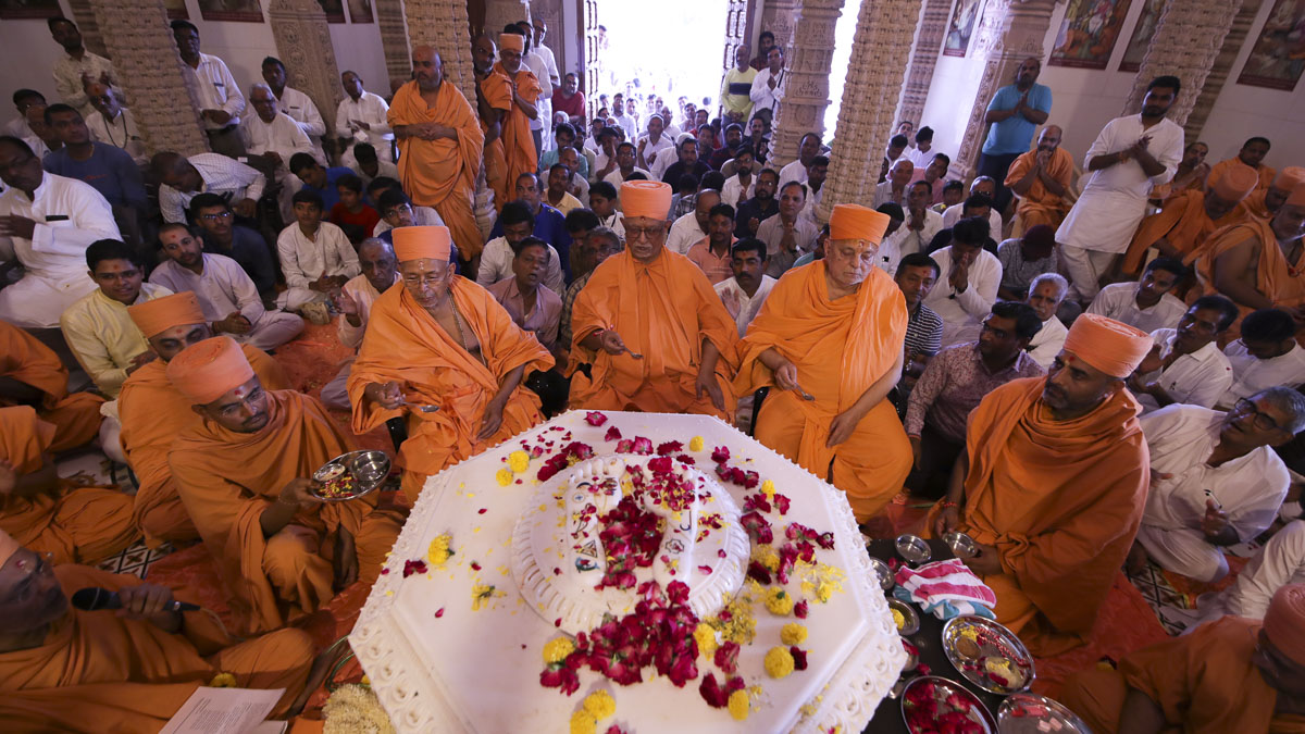 Senior sadhus perform the rituals