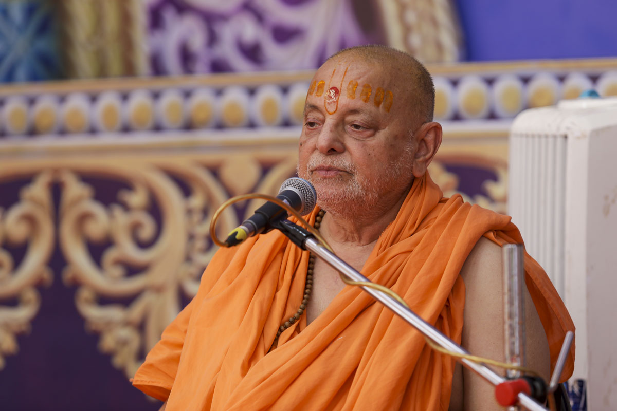 Pujya Ishwarcharran Swami addresses the assembly