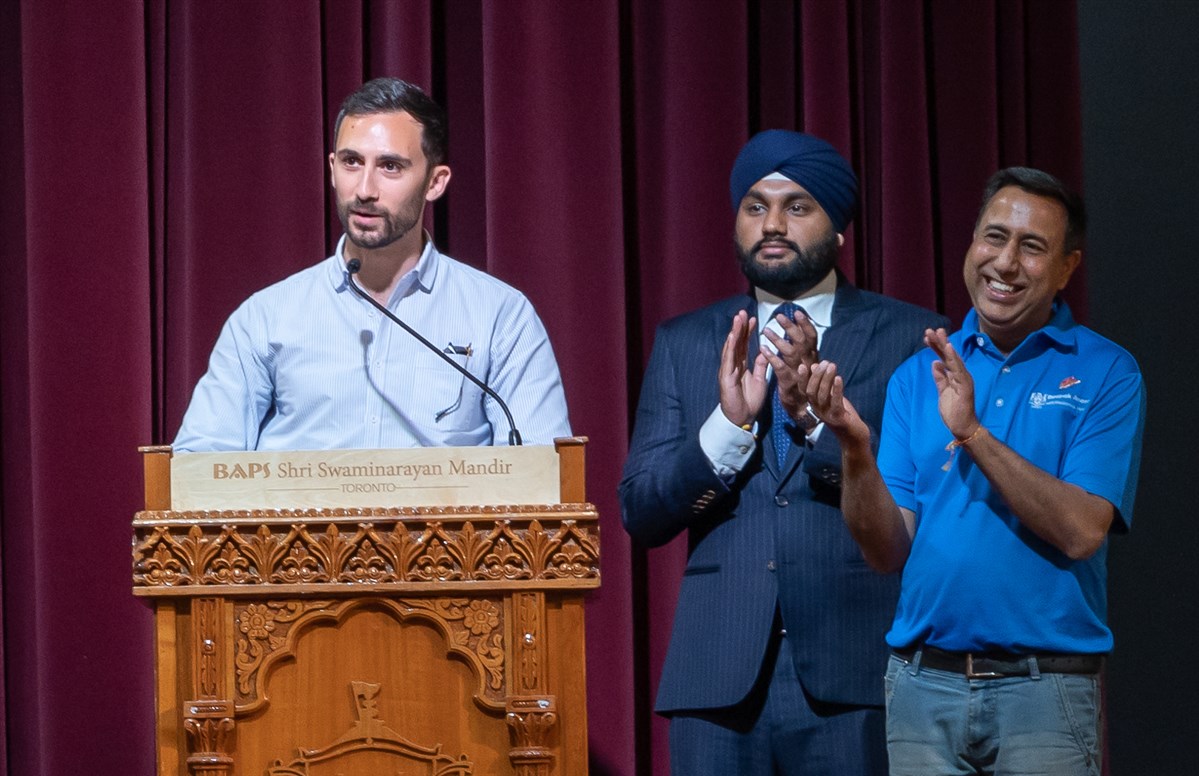 (From Left to right) The Hon. Stephen Lecce, Minister of Education for the Province of Ontario; Hardeep Grewal, MPP Elect for Brampton East; Deepak Anand, MPP for Mississauga—Malton