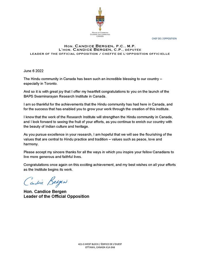Congratulatory message from Hon. Candice Bergen, Leader of the Official Opposition