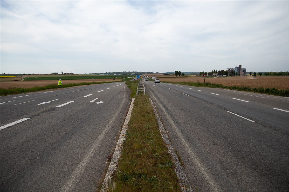 Jayeshbhai walking alone on the highways of France
