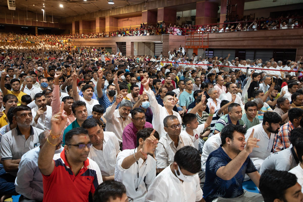 Devotees participate in an activity