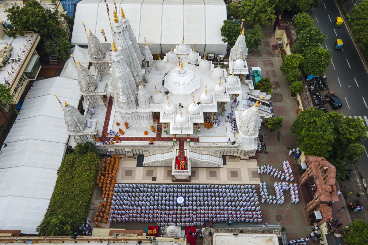 Aerial view of the flag hoisting ceremony