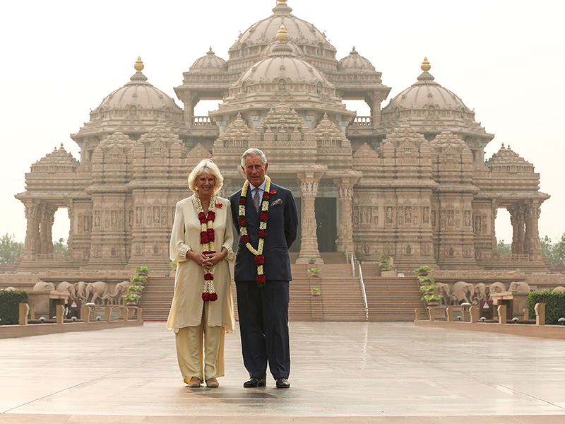 His Majesty King Charles III and Her Majesty The Queen Consort visited Swaminarayan Akshardham in New Delhi, India, in 2013