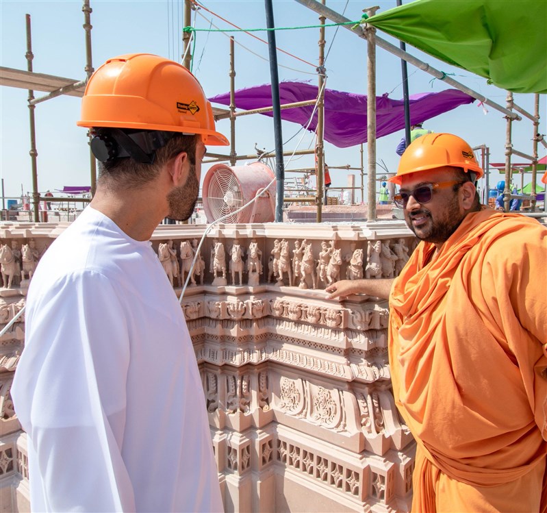 HE Abdul Nasser Alshaali, reviews the construction of the Mandir